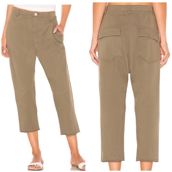 Acacia Dublin pants moss green raw hem cotton S Small - Picture 1 of 13